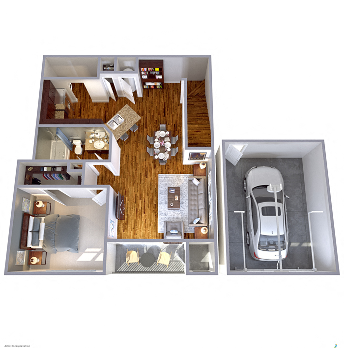 Floor plan for 1 bed, 1 bath, 813 sqft
